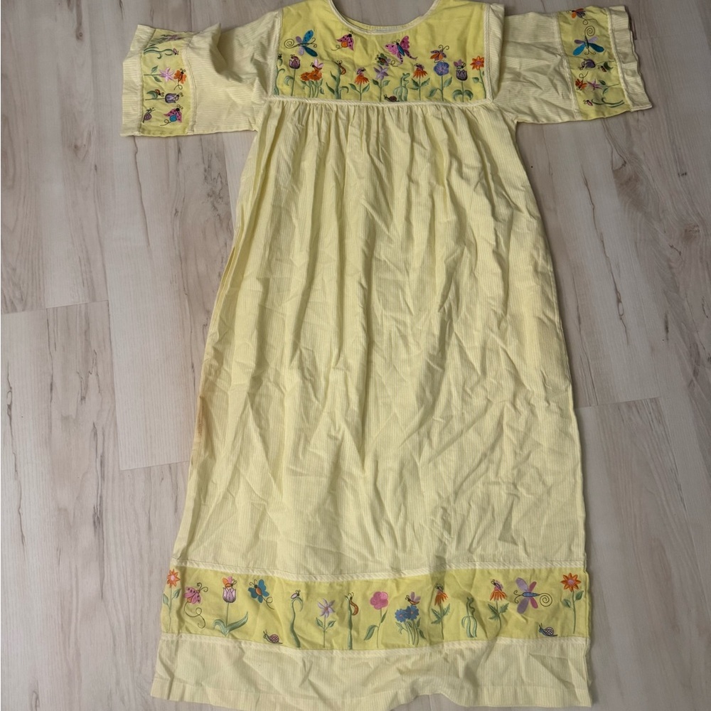 The Quacker Factory Embroidered Yellow Maxi Dress/Nightgown size XS